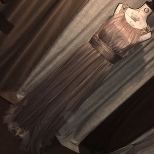 Gold evening gown w/shoulder embellishments